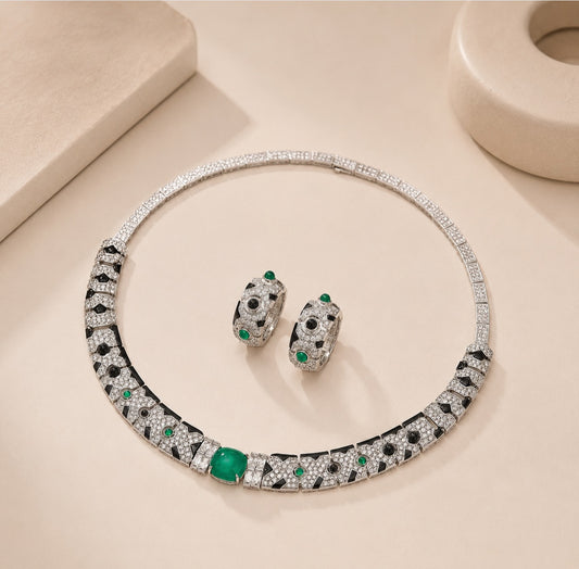 Rhodium plated faux emerald jewelry set”Pre-order “