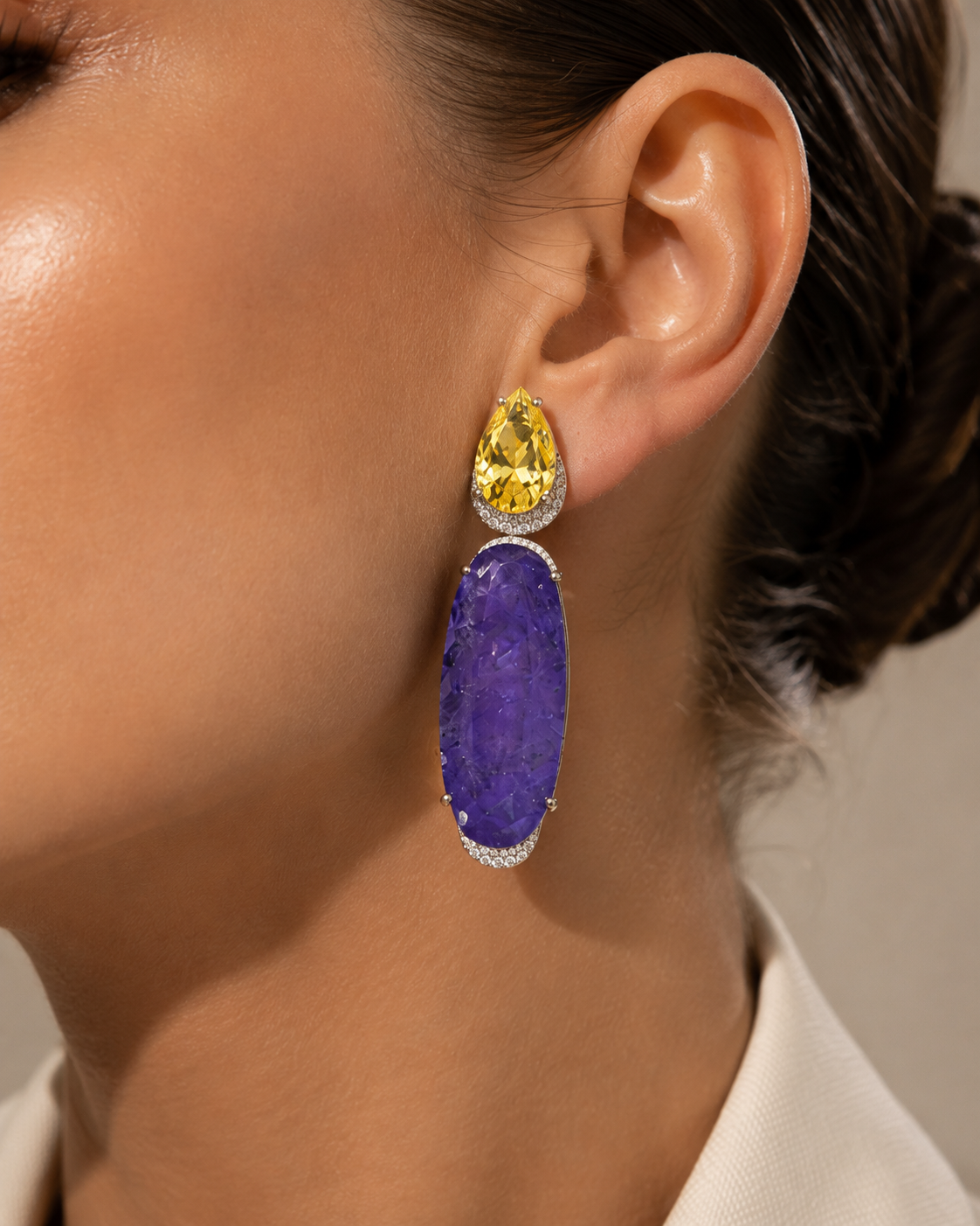 Golden Amethyst Statement Earrings “Pre-order “