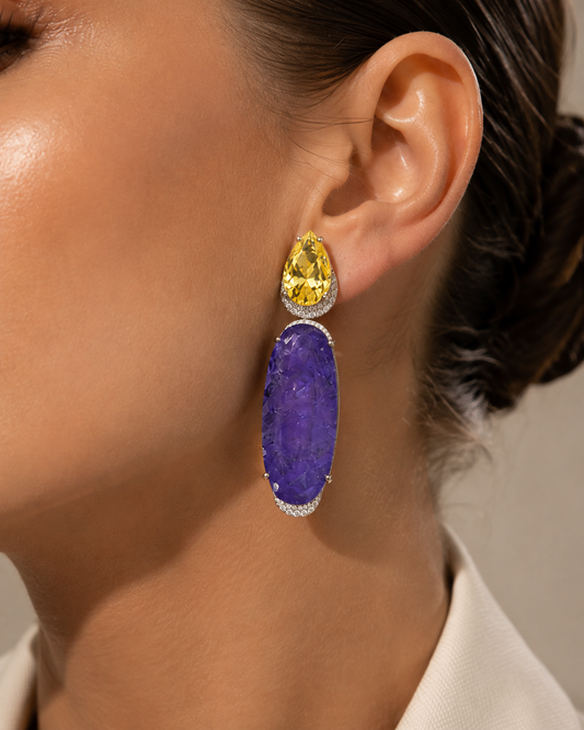 Golden Amethyst Statement Earrings “Pre-order “