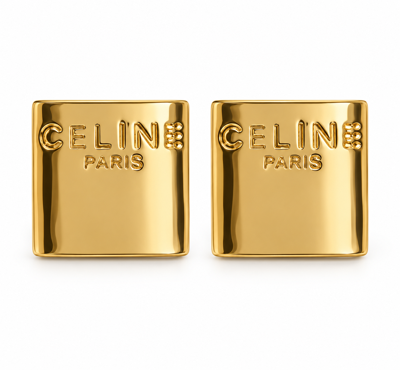 CELINE Paris Vintage Gold Tone Rectangular Statement pierced Earrings “Pre-order “