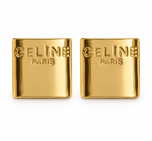 CELINE Paris Vintage Gold Tone Rectangular Statement pierced Earrings “Pre-order “