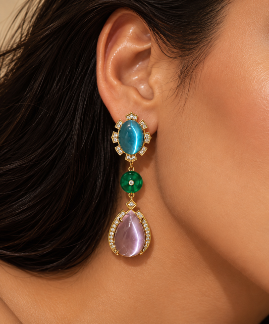 Emerald & Rose Statement Earrings