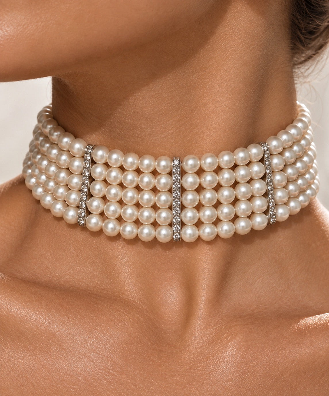 Ivory silver tone Pearl Pavé Choker & Earrings Set “Pre-order “