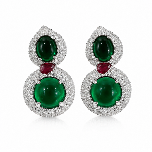 Emerald & Ruby Cabochon Drop Earrings "Pre-order”