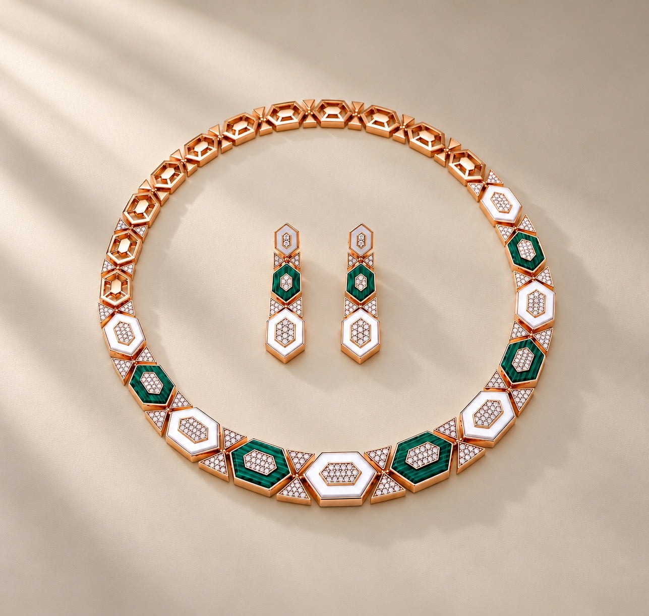 Rose Gold Malachite Elegance Jewelry Set “Pre-order “