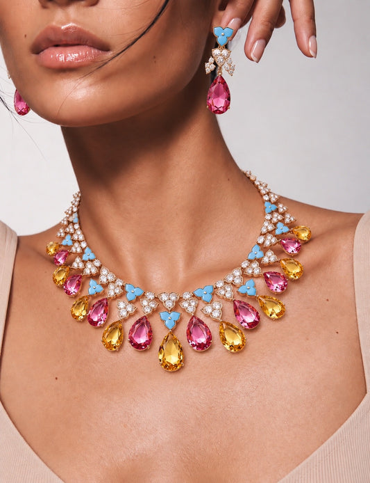 Turquoise Blossom Multicolor Crystal Jewelry Set