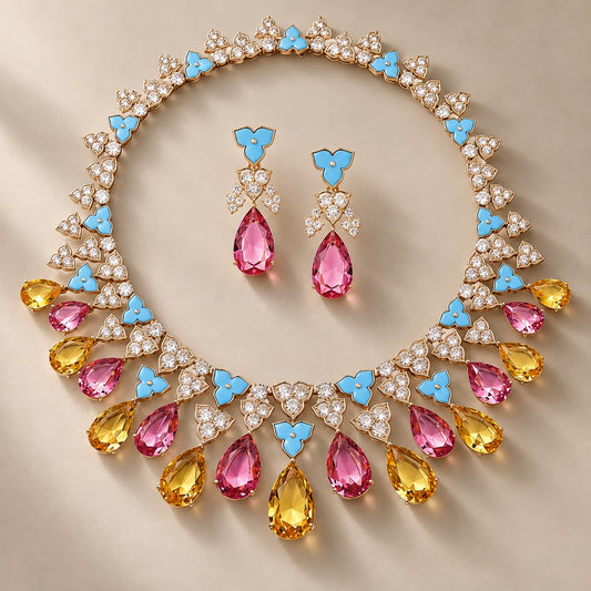 Turquoise Blossom Multicolor Crystal Jewelry Set