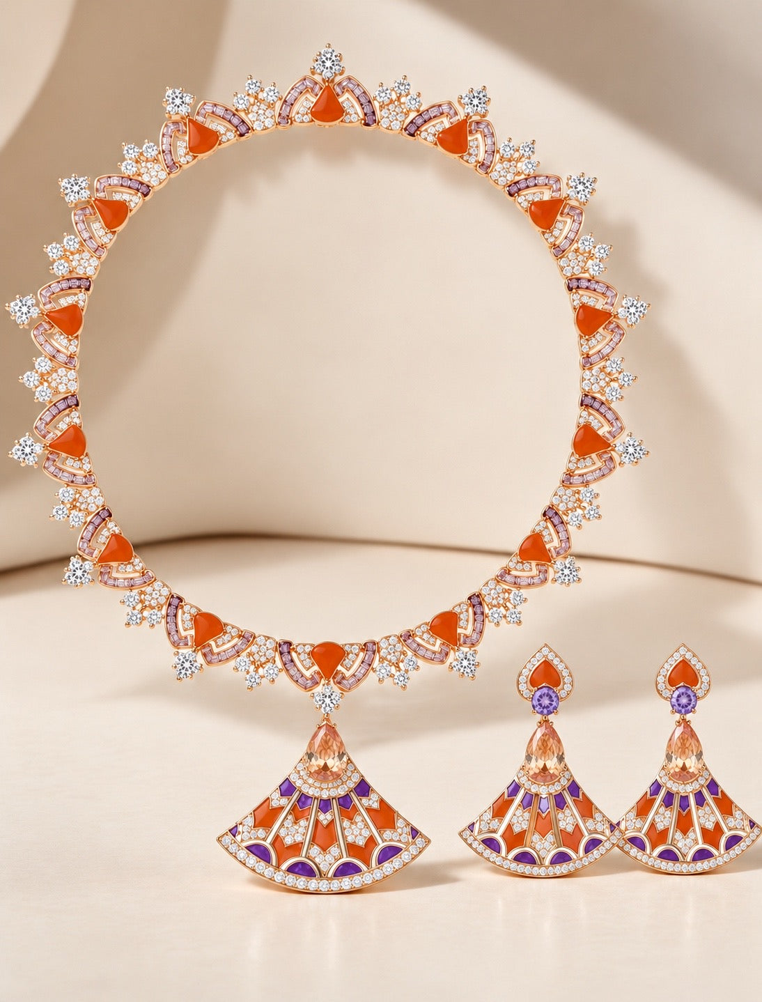 Royal Amethyst & Coral Fan Jewelry Set “Pre-order “