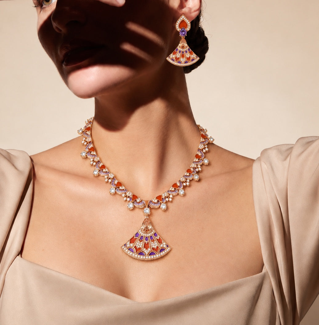 Royal Amethyst & Coral Fan Jewelry Set “Pre-order “