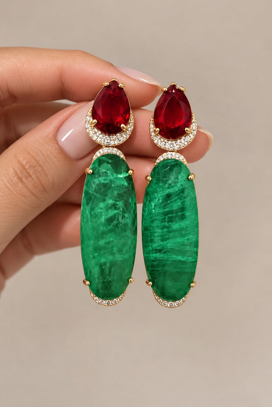 Aqua Ruby Statement Earrings “Pre-order “