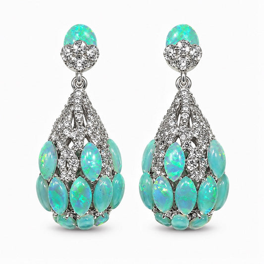 Opal Radiance Rhodium-Plated Statement Earrings “Pre-order “